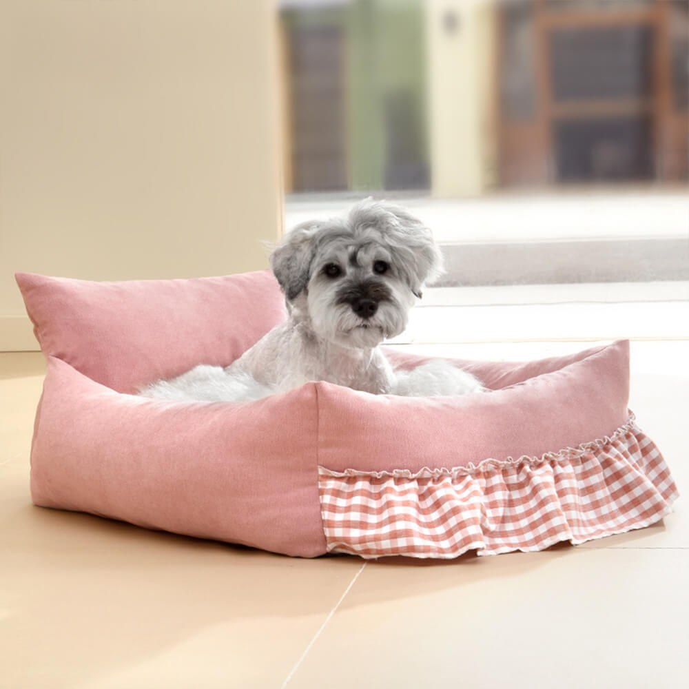 Divano letto per cani e gatti con schienale migliorato, stiloso e con rouches, lavabile.