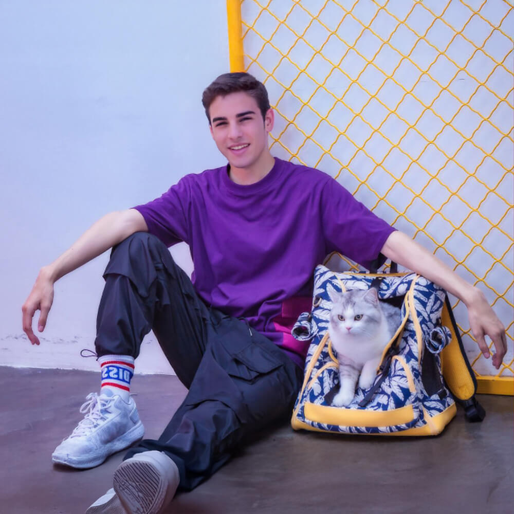 Zaino per gatti da viaggio portatile e comodo con stampa hawaiana alla moda