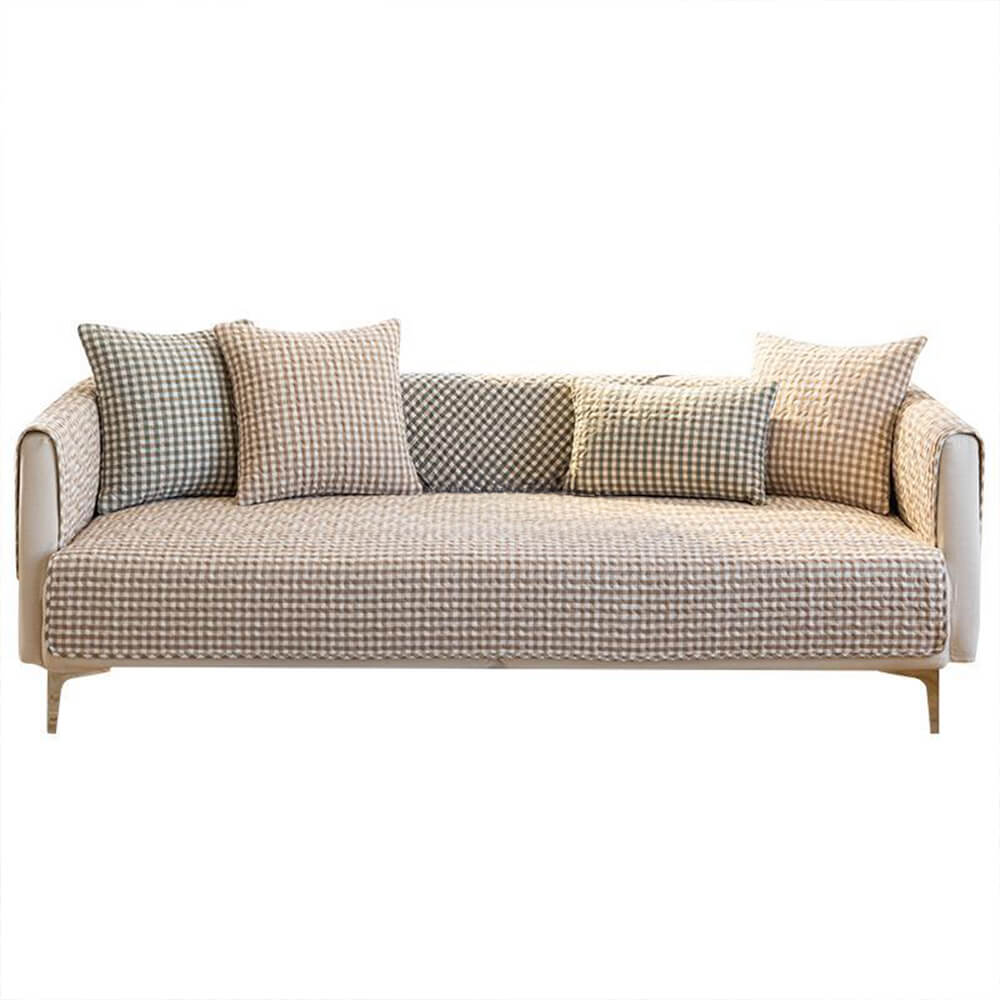 Copertura per divano in cotone lavato, resistente all'usura e non infeltrito, a scacchi retro.