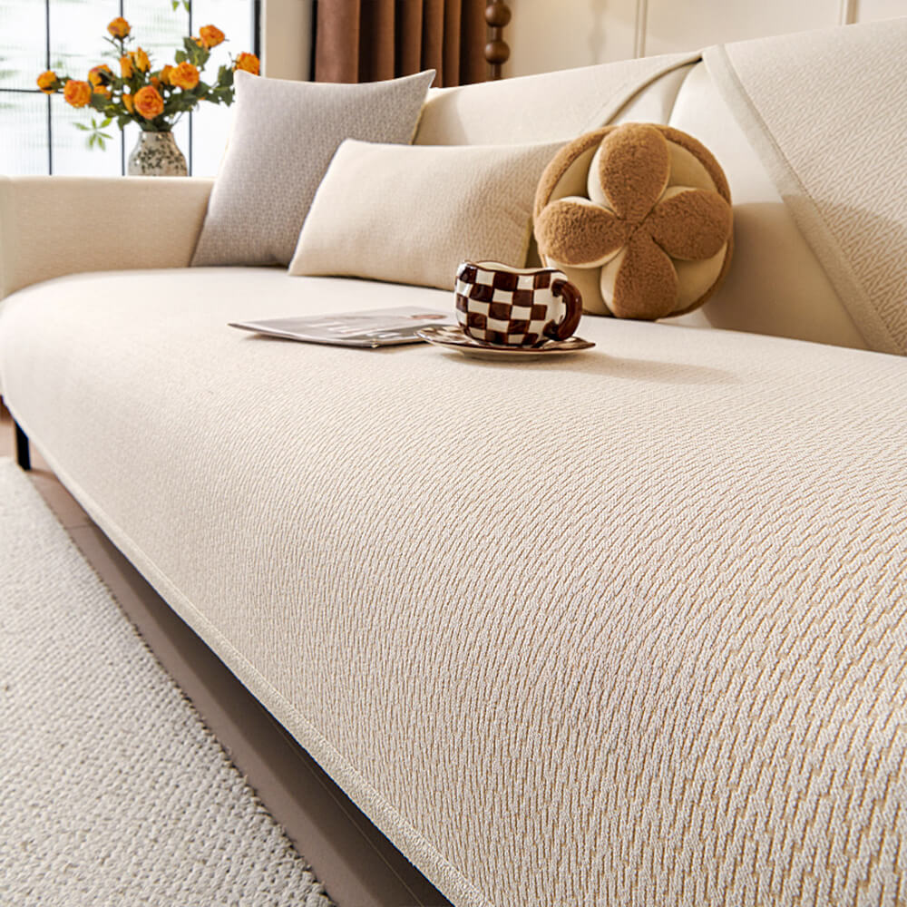 Copertura per divano in tessuto chenille minimalista antiscivolo con design resistente ai graffi dei gatti.