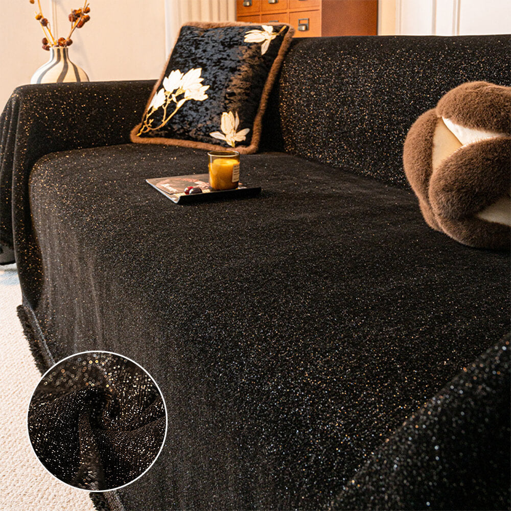Copertura per divano con design in glitter di chenille stellato e bordo frangiato