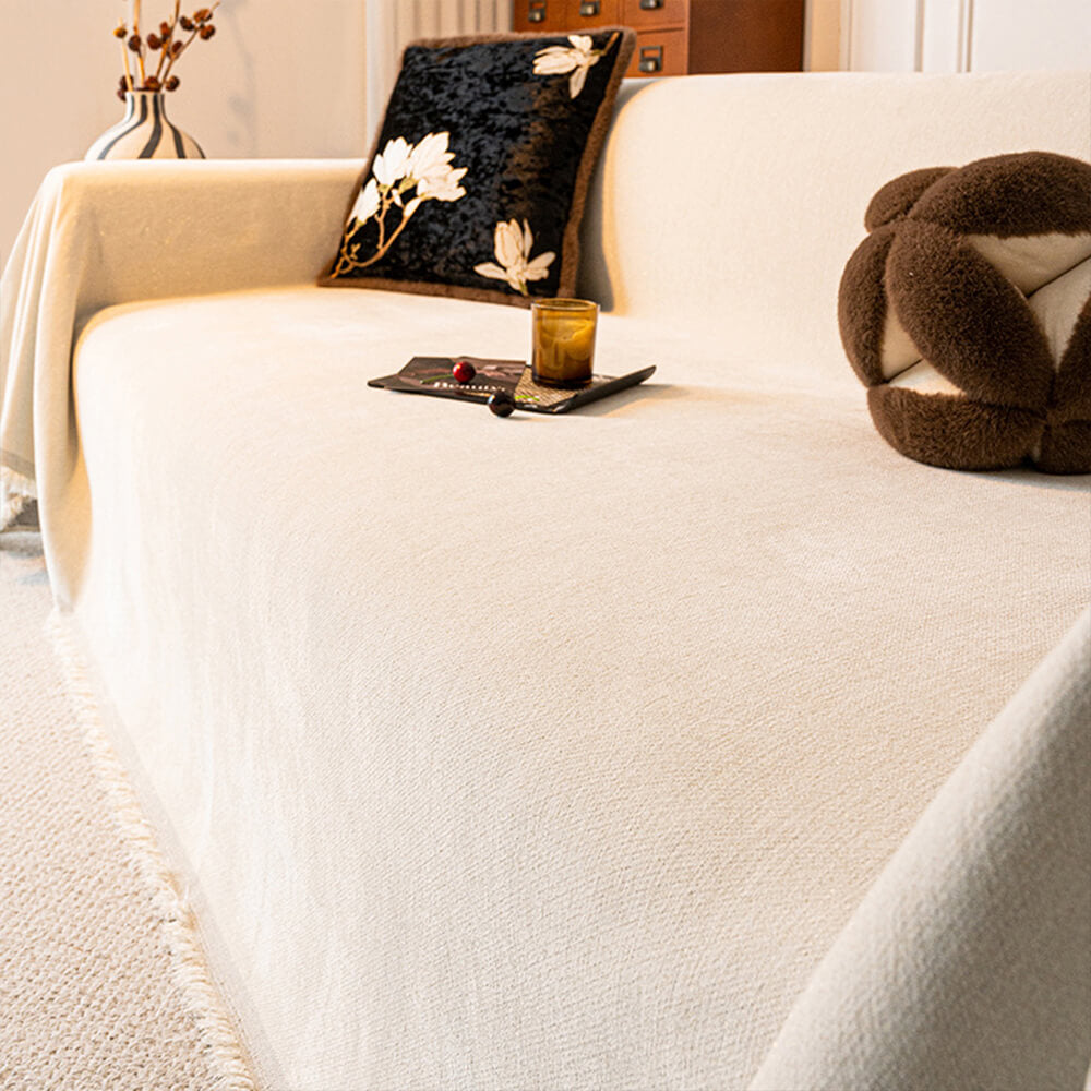 Copertura per divano con design in glitter di chenille stellato e bordo frangiato
