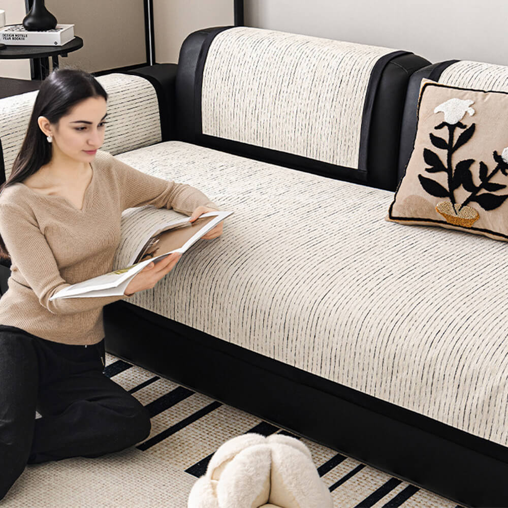 Copridivano in chenille a righe moderne francesi