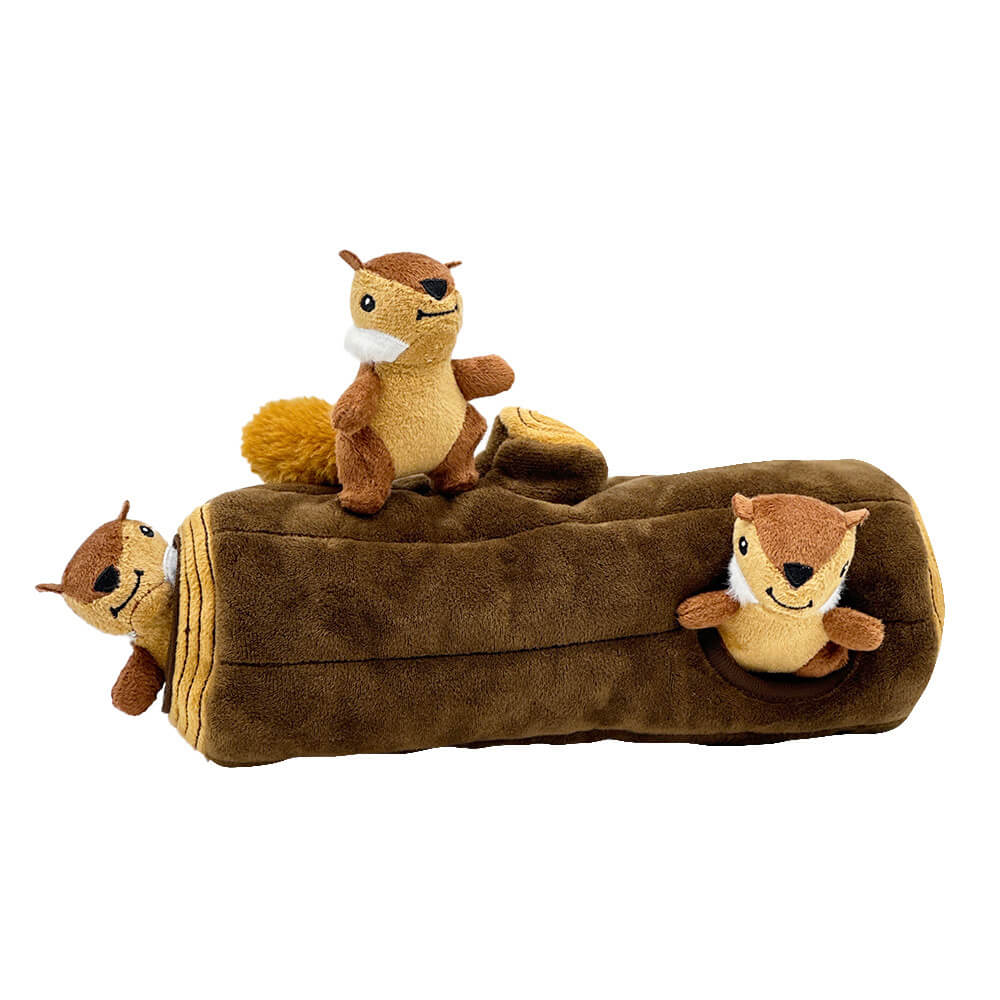 Giocattolo interattivo per cani a forma di scoiattolo per nascondino con tronco d'albero