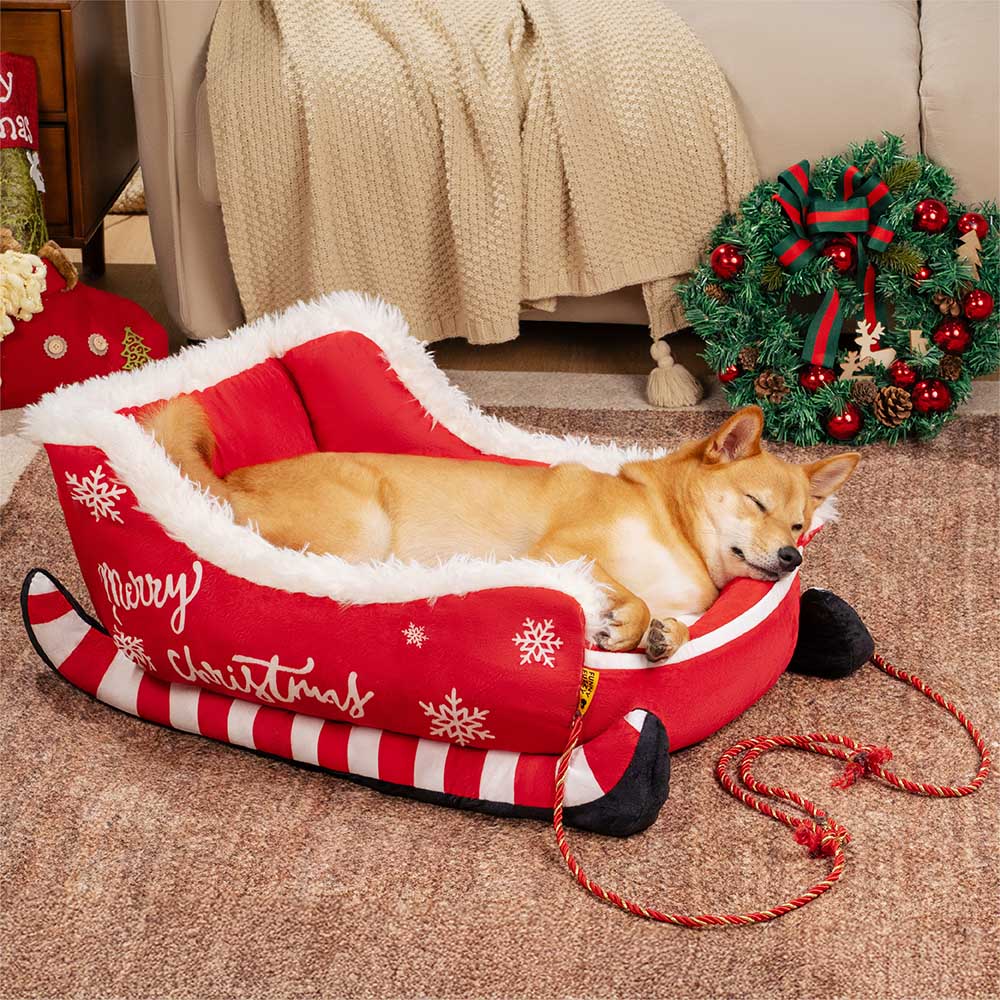 Letto per cani festivo in peluche e morbido - Slitta di Natale