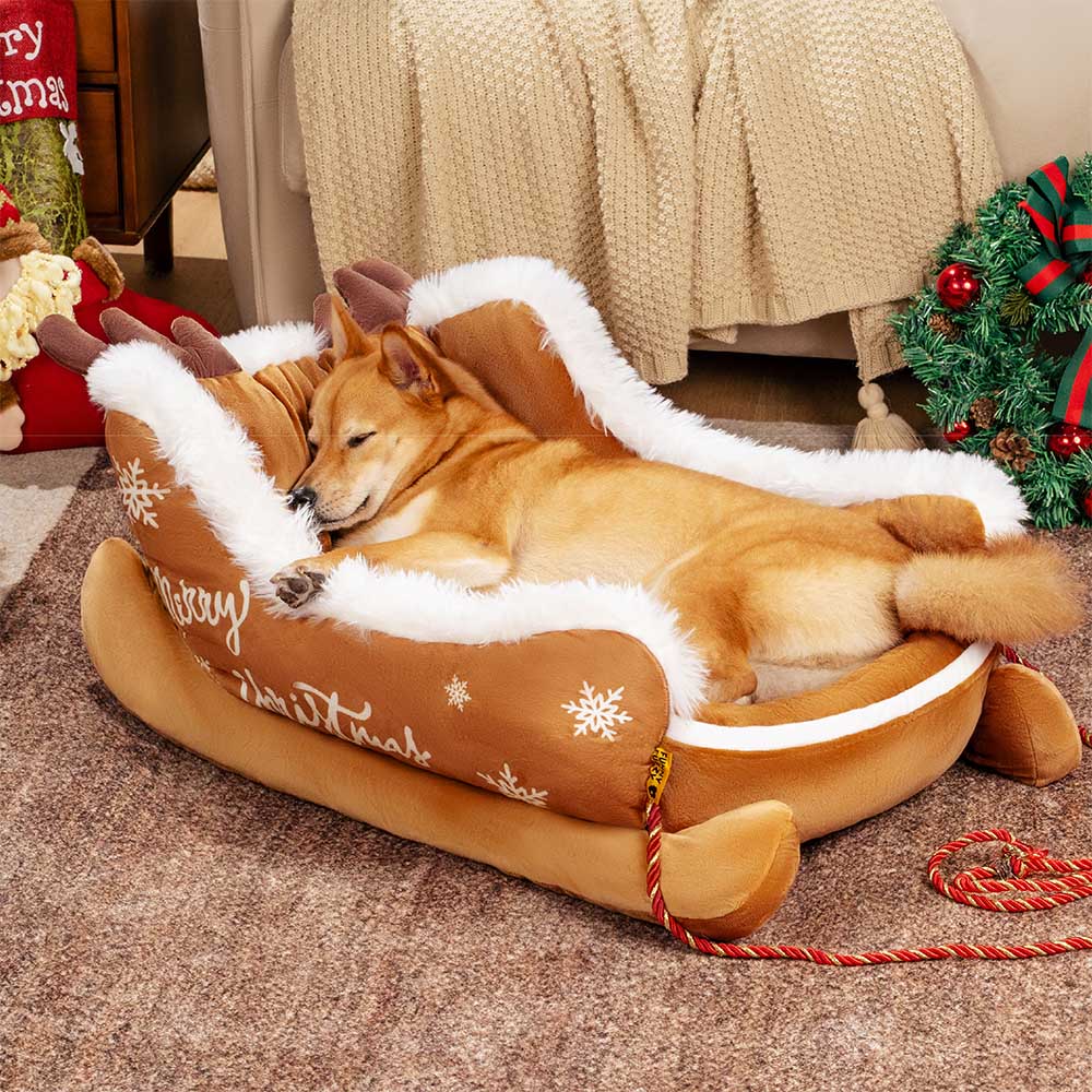 Letto per cani festivo in peluche e morbido - Slitta di Natale