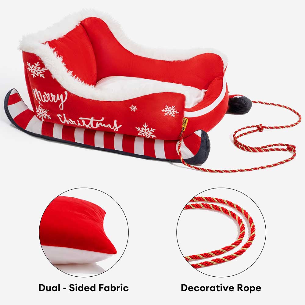 Letto per cani festivo in peluche e morbido - Slitta di Natale