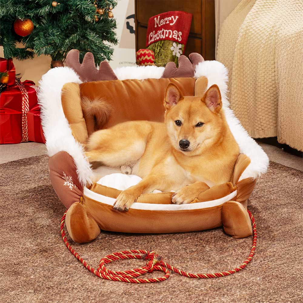 Letto per cani festivo in peluche e morbido - Slitta di Natale