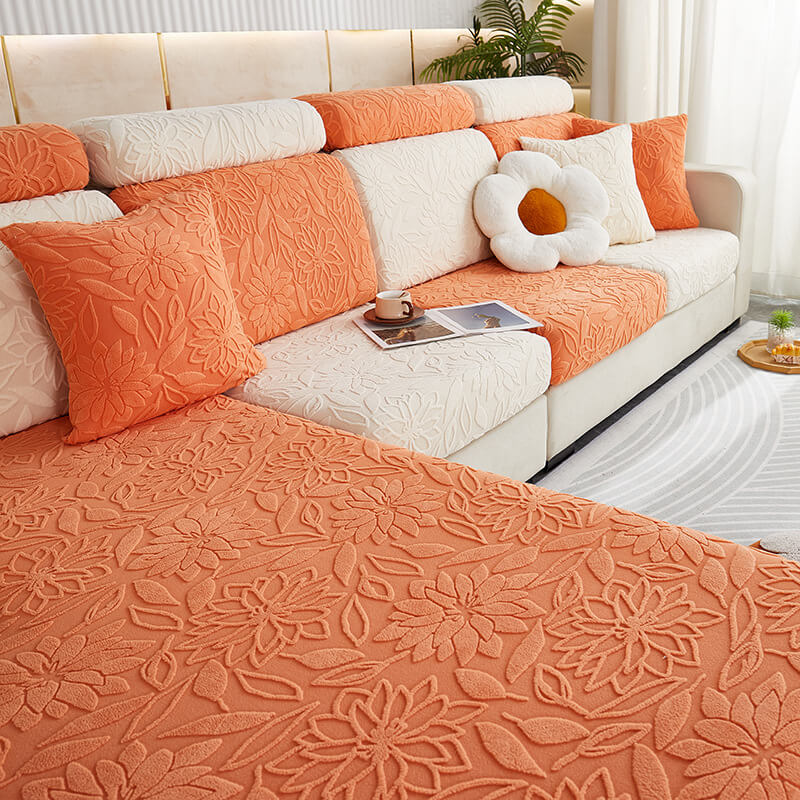 Copertura completa per divano in velluto floreale elasticizzato