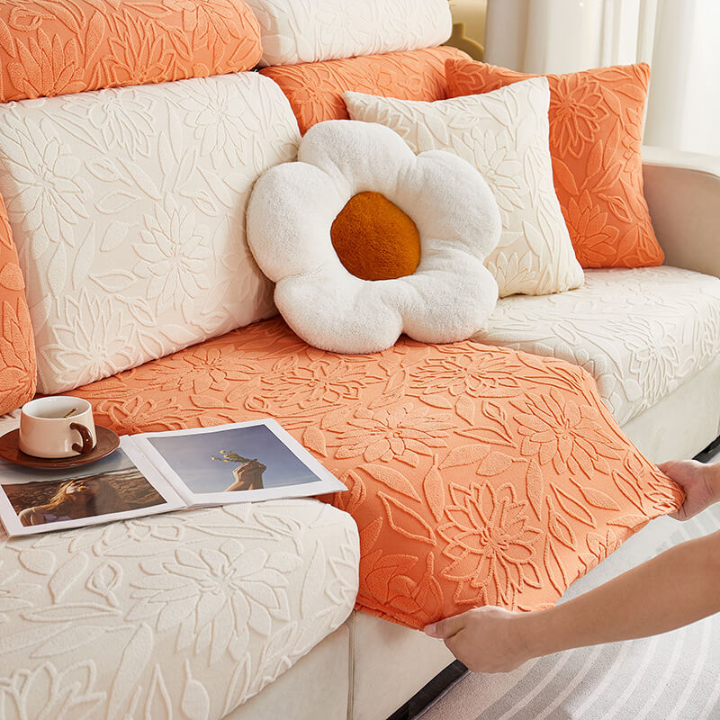 Copertura completa per divano in velluto floreale elasticizzato