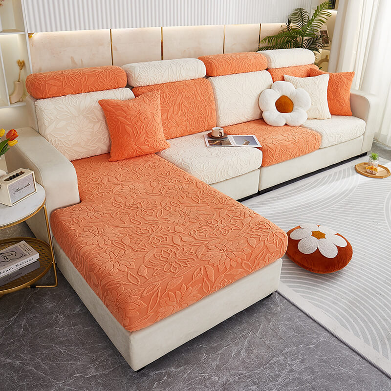 Copertura completa per divano in velluto floreale elasticizzato