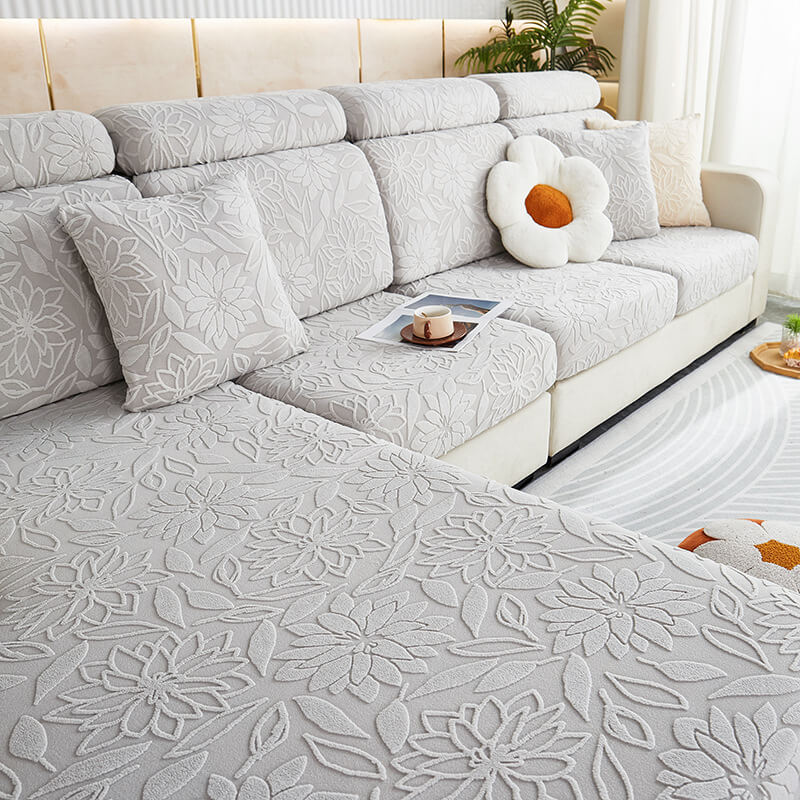 Copertura completa per divano in velluto floreale elasticizzato