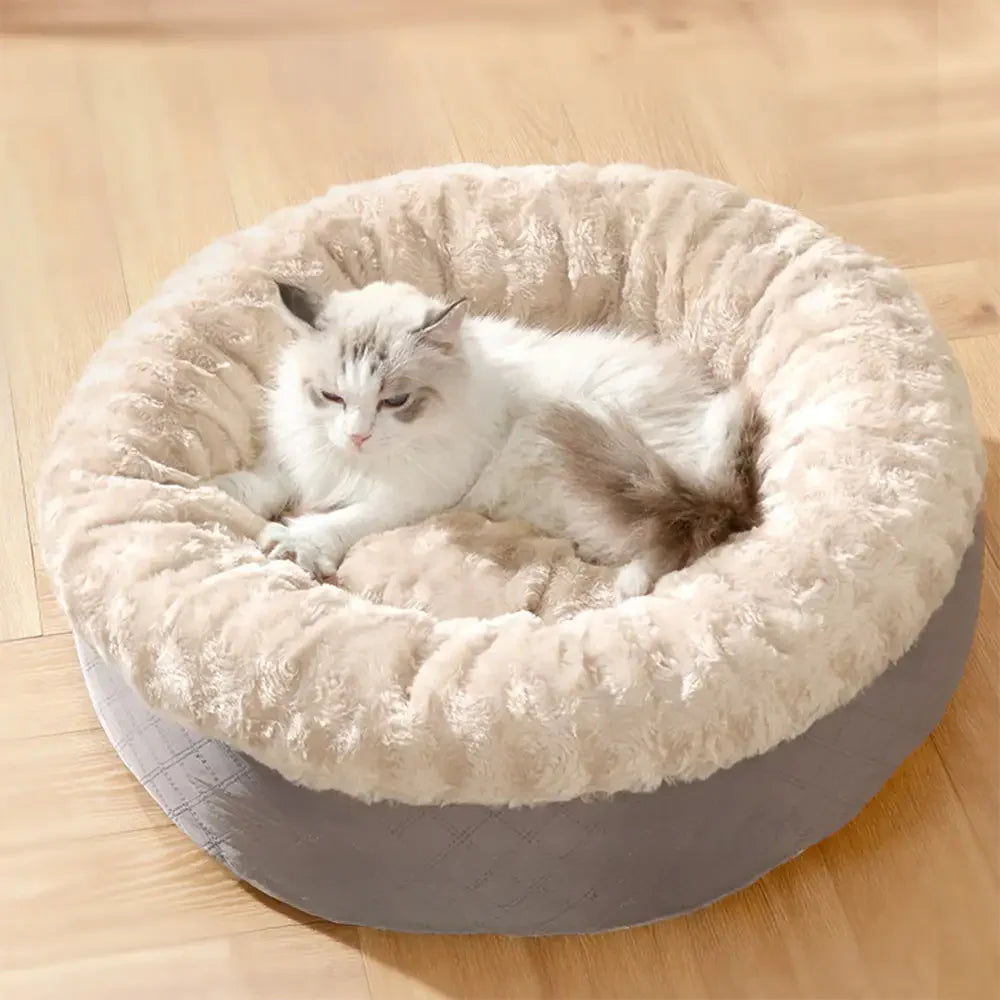 Letto per cani e gatti in pelliccia sintetica di coniglio morbido e caldo a forma di ciambella