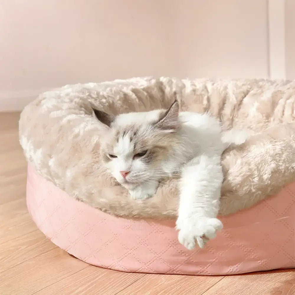 Letto per cani e gatti in pelliccia sintetica di coniglio morbido e caldo a forma di ciambella