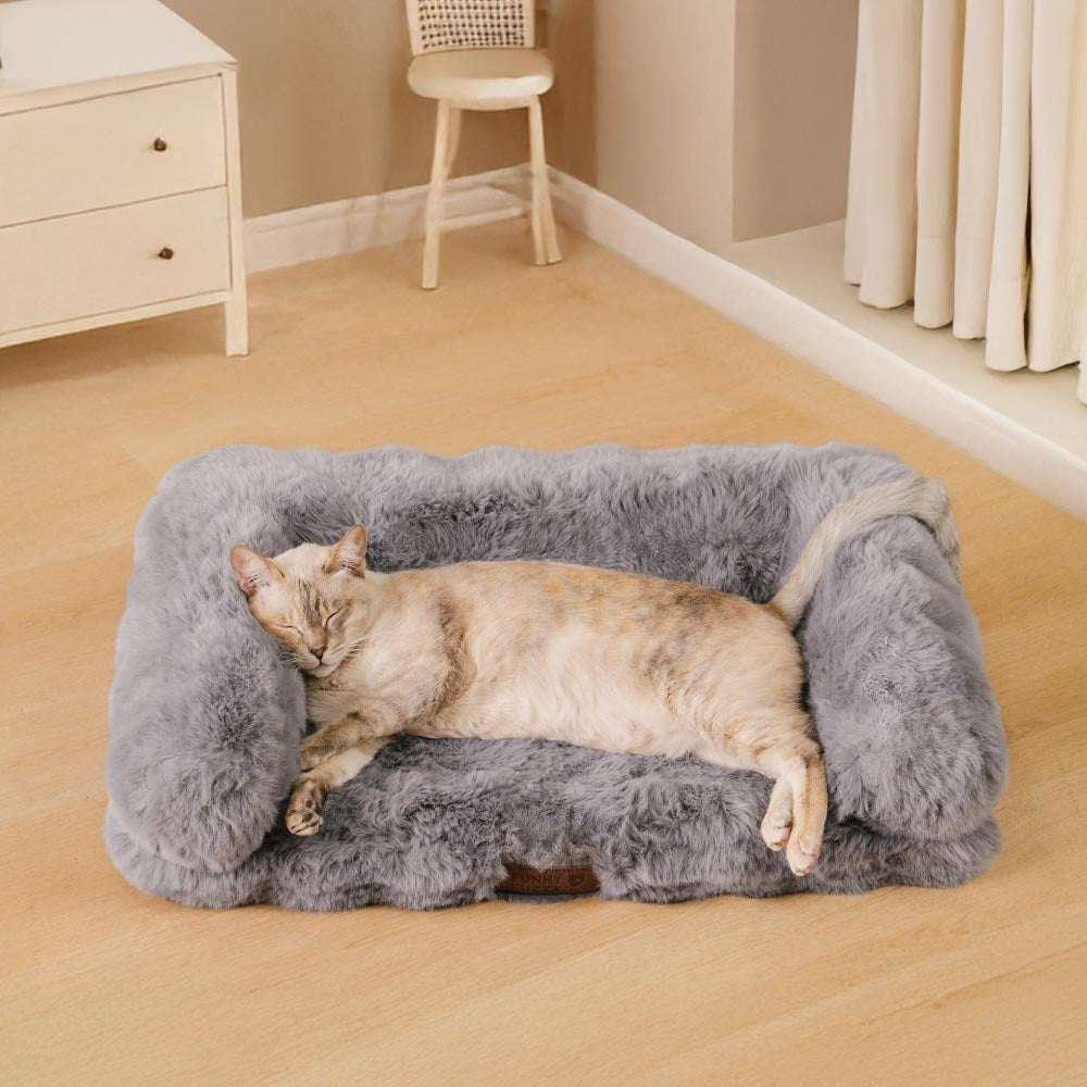Divano letto per gatti fluffy, in peluche, spessito, accogliente e calmante.