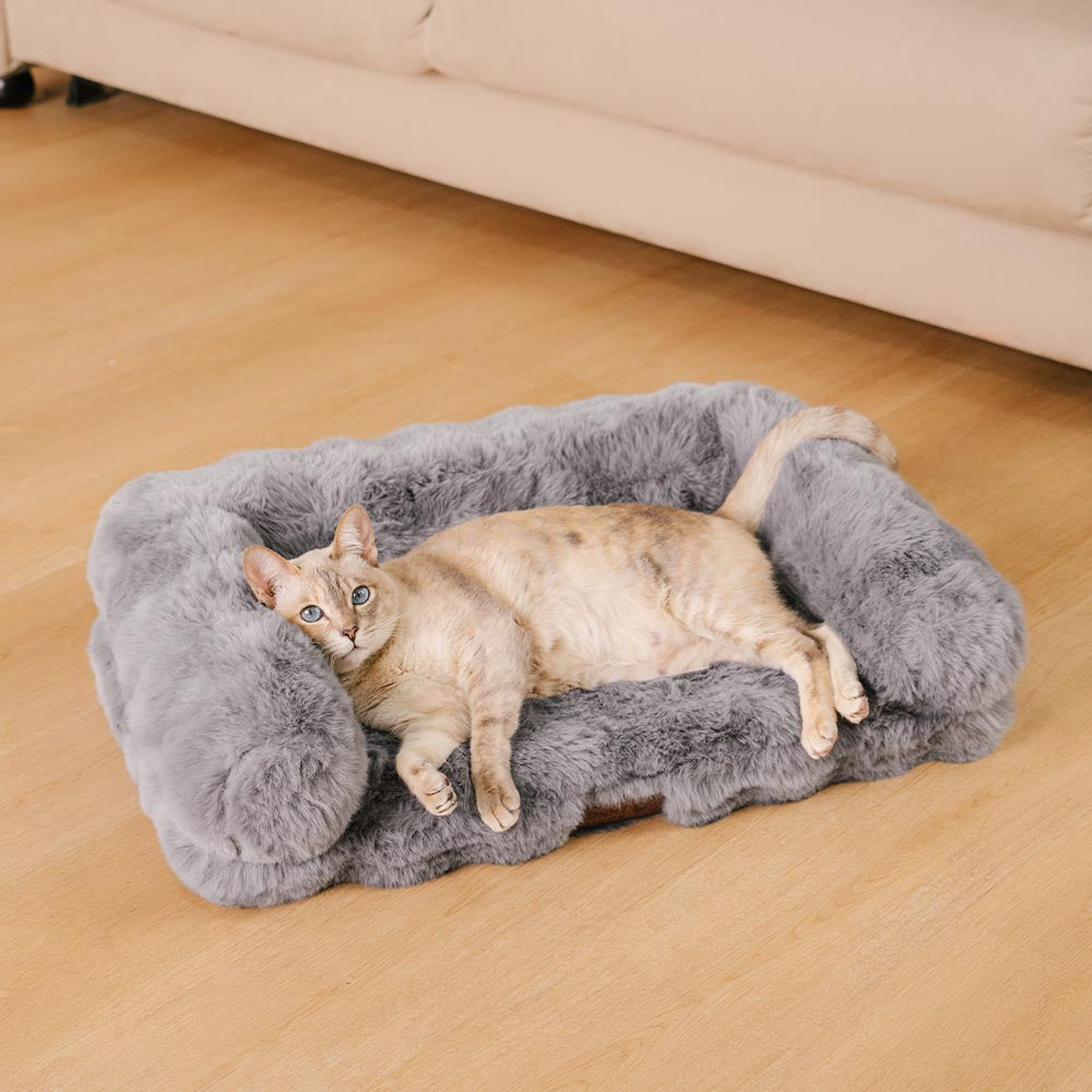 Divano letto per gatti fluffy, in peluche, spessito, accogliente e calmante.