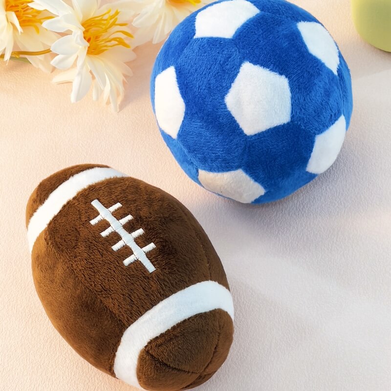 Giocattolo interattivo in peluche a forma di pallone da calcio, giocattolo per cani che squeaks