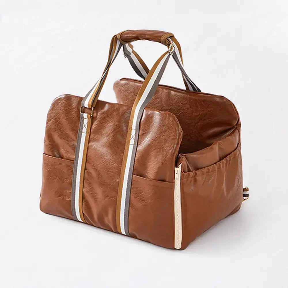 Seggiolino per auto e trasportino per animali domestici Deluxe in finta pelle con console centrale di sicurezza 3 in 1