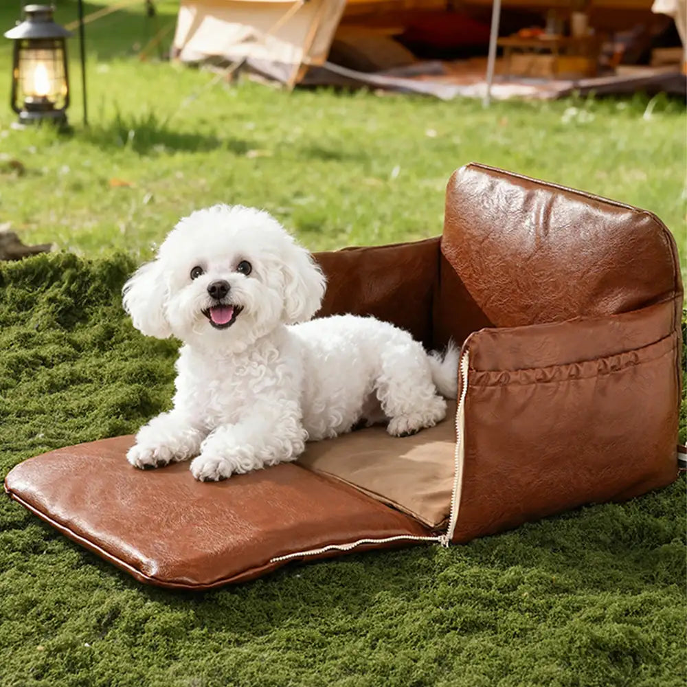 Seggiolino per auto e trasportino per animali domestici Deluxe in finta pelle con console centrale di sicurezza 3 in 1