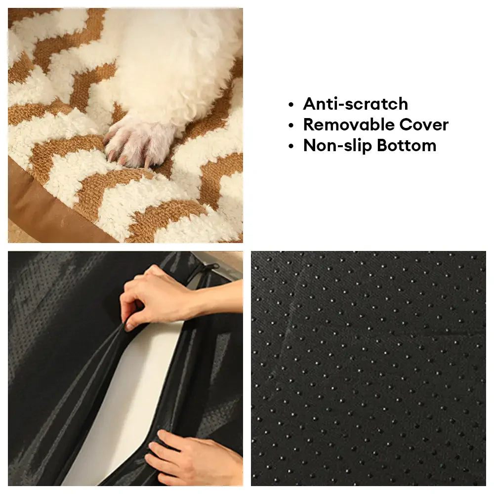 Pattern geometrico onda in pel leather ecologico caldo, removibile e lavabile per cuccia per cani