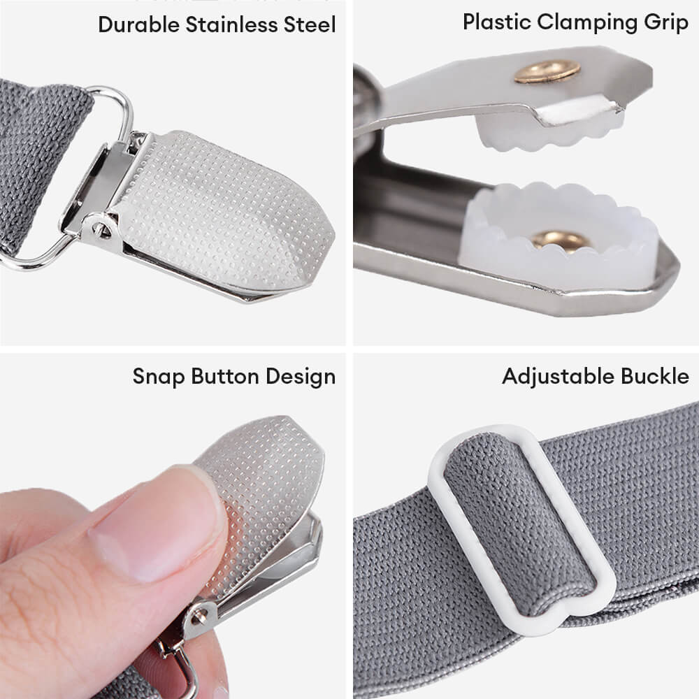 Cinghie elastiche regolabili antiscivolo per lenzuola con clip in metallo