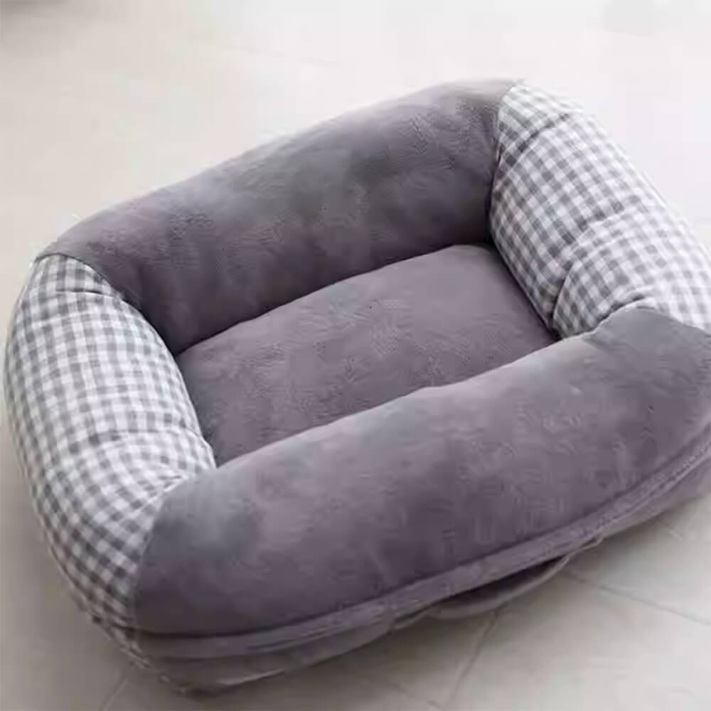 Letto per cani e gatti in microfibra impermeabile con supporto completo in canvas e pile corallo.