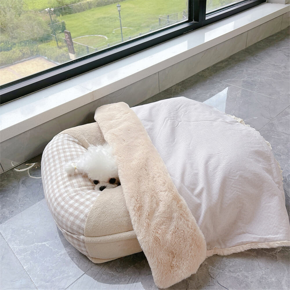 Letto per cani e gatti in microfibra impermeabile con supporto completo in canvas e pile corallo.