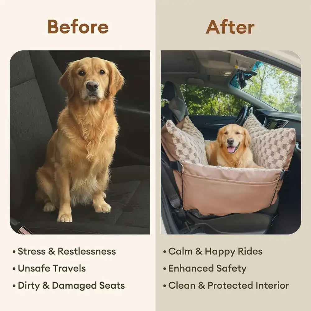 Seggiolino e trasportino per animali in finta pelle a scacchi per auto, 2 in 1.