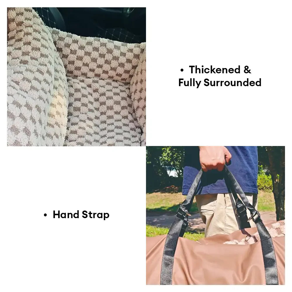 Seggiolino e trasportino per animali in finta pelle a scacchi per auto, 2 in 1.