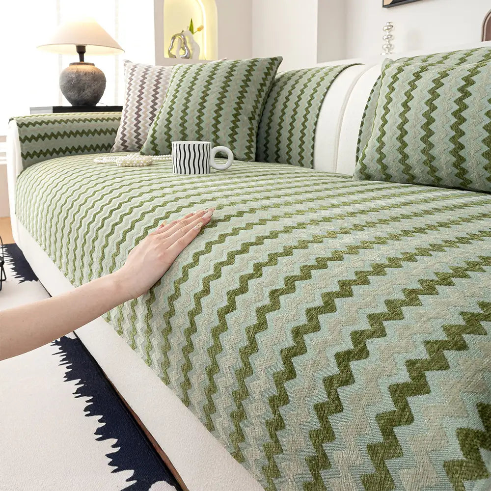 Copertura per divano in chenille artigianale, ondulata, traspirante e antiscivolo