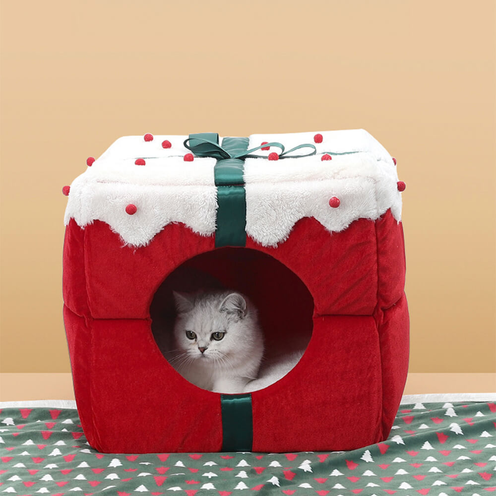 Scatola regalo di Natale Letto semi-chiuso per cani e gatti caldo e accogliente