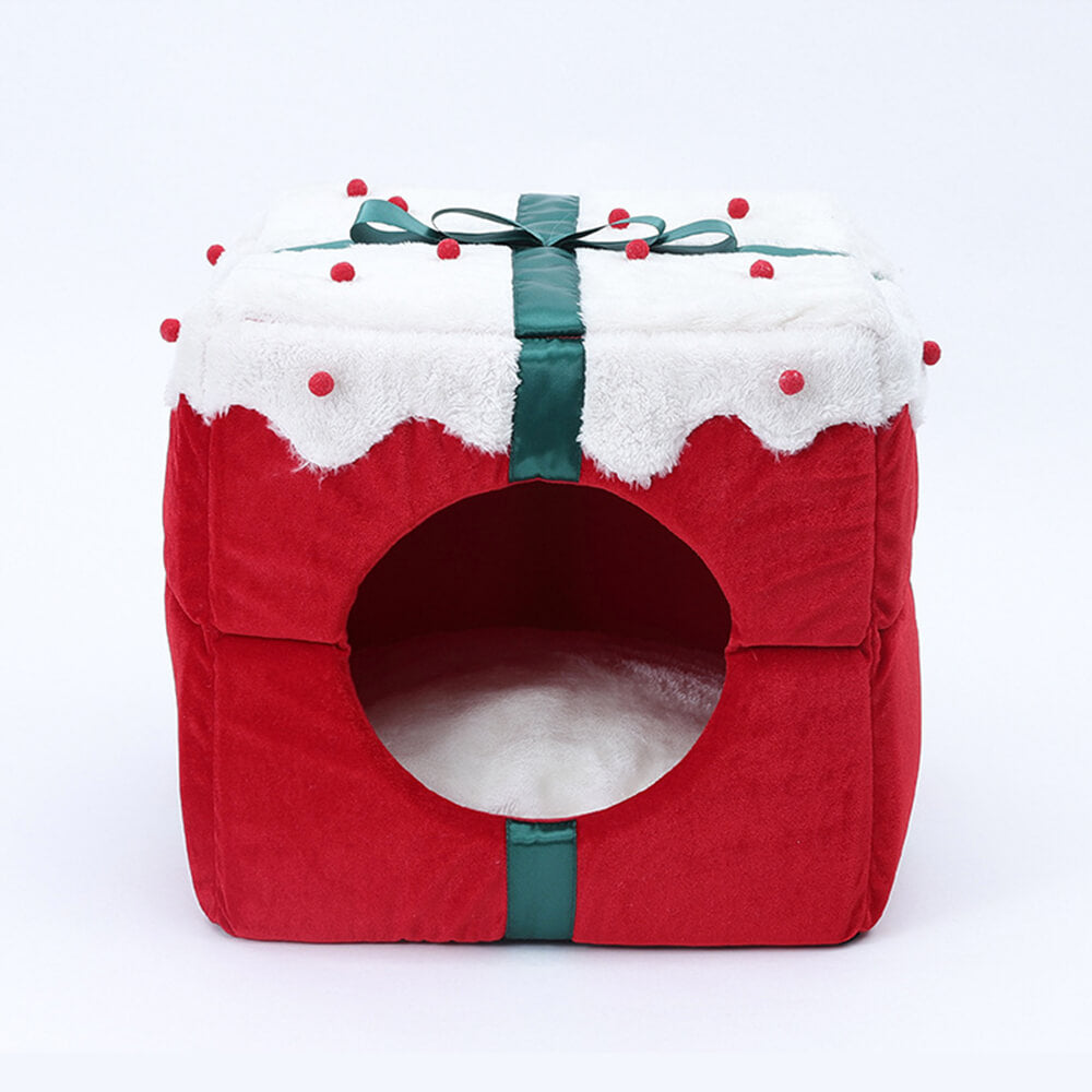 Scatola regalo di Natale Letto semi-chiuso per cani e gatti caldo e accogliente