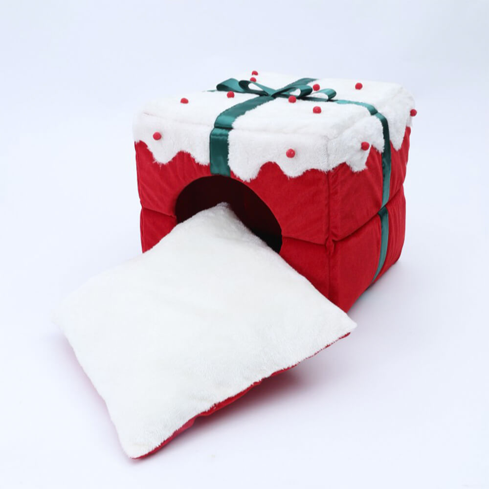 Scatola regalo di Natale Letto semi-chiuso per cani e gatti caldo e accogliente