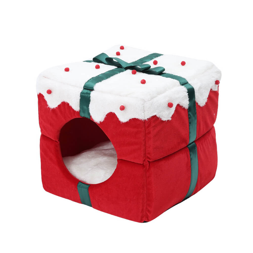 Scatola regalo di Natale Letto semi-chiuso per cani e gatti caldo e accogliente
