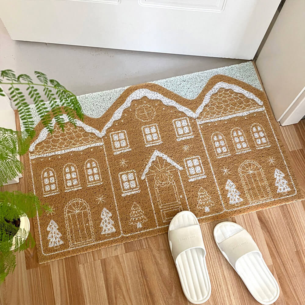 Tappeto decorativo natalizio in gingerbread, durevole, multi-funzionale e antiscivolo per la casa.