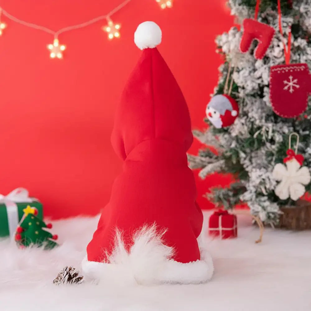 Cappotto di peluche caldo per cani di Natale con cappello di Babbo Natale.