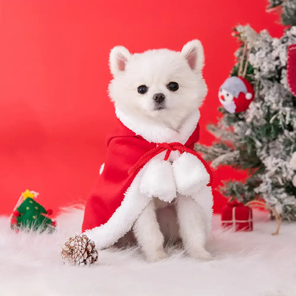 Cappotto di peluche caldo per cani di Natale con cappello di Babbo Natale.