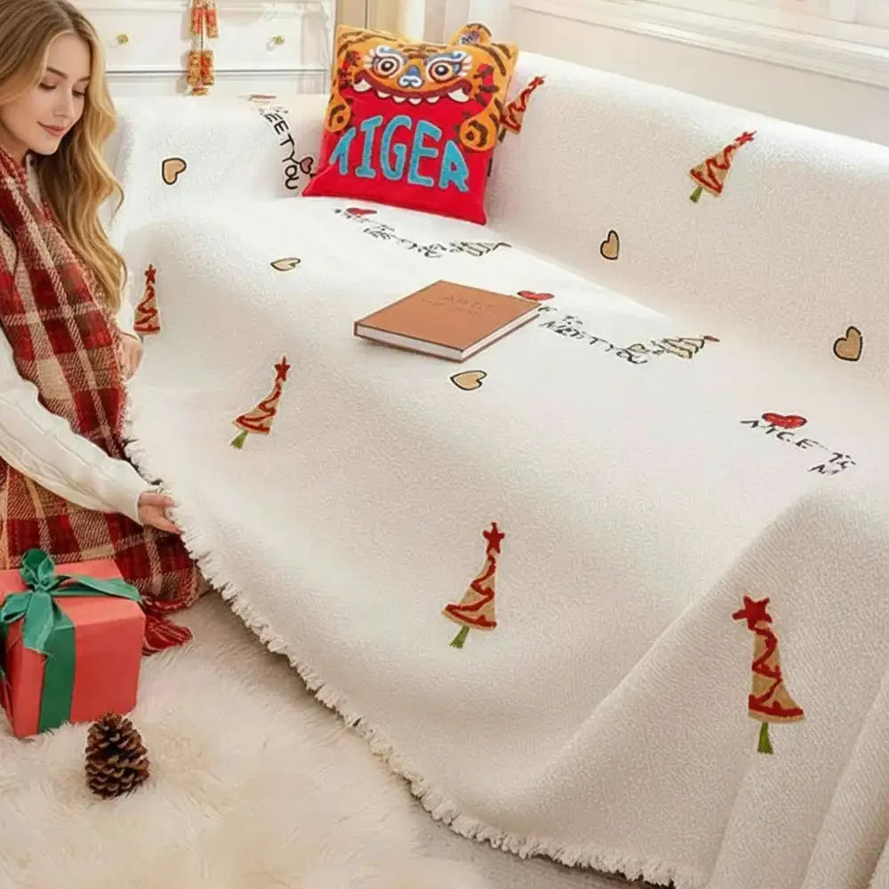 Coperta per divano in peluche spesso chic albero di Natale