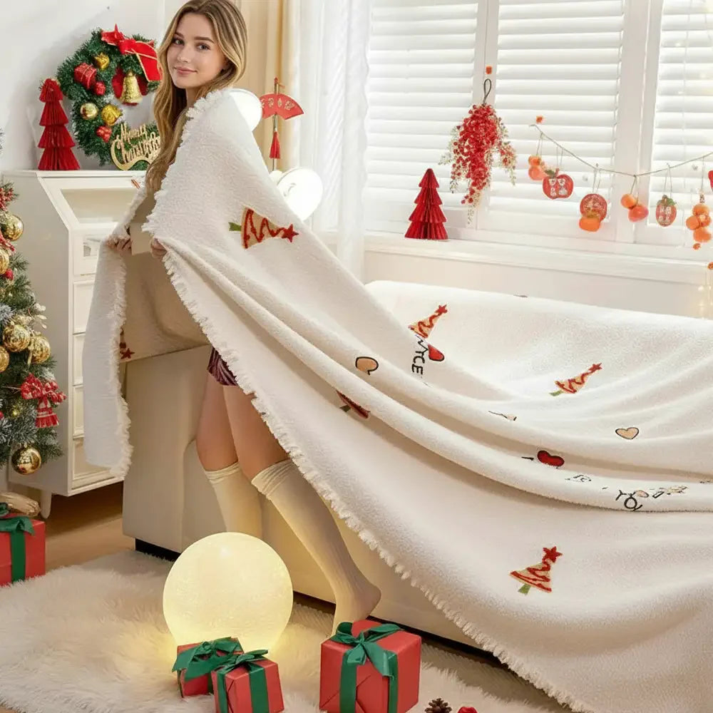 Coperta per divano in peluche spesso chic albero di Natale