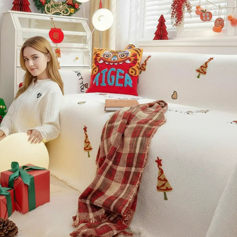 Coperta per divano in peluche spesso chic albero di Natale