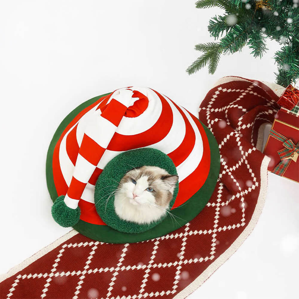 Cappello di Natale Classico Caldo Lavabile Letto per Gatti Semi-Chiuso