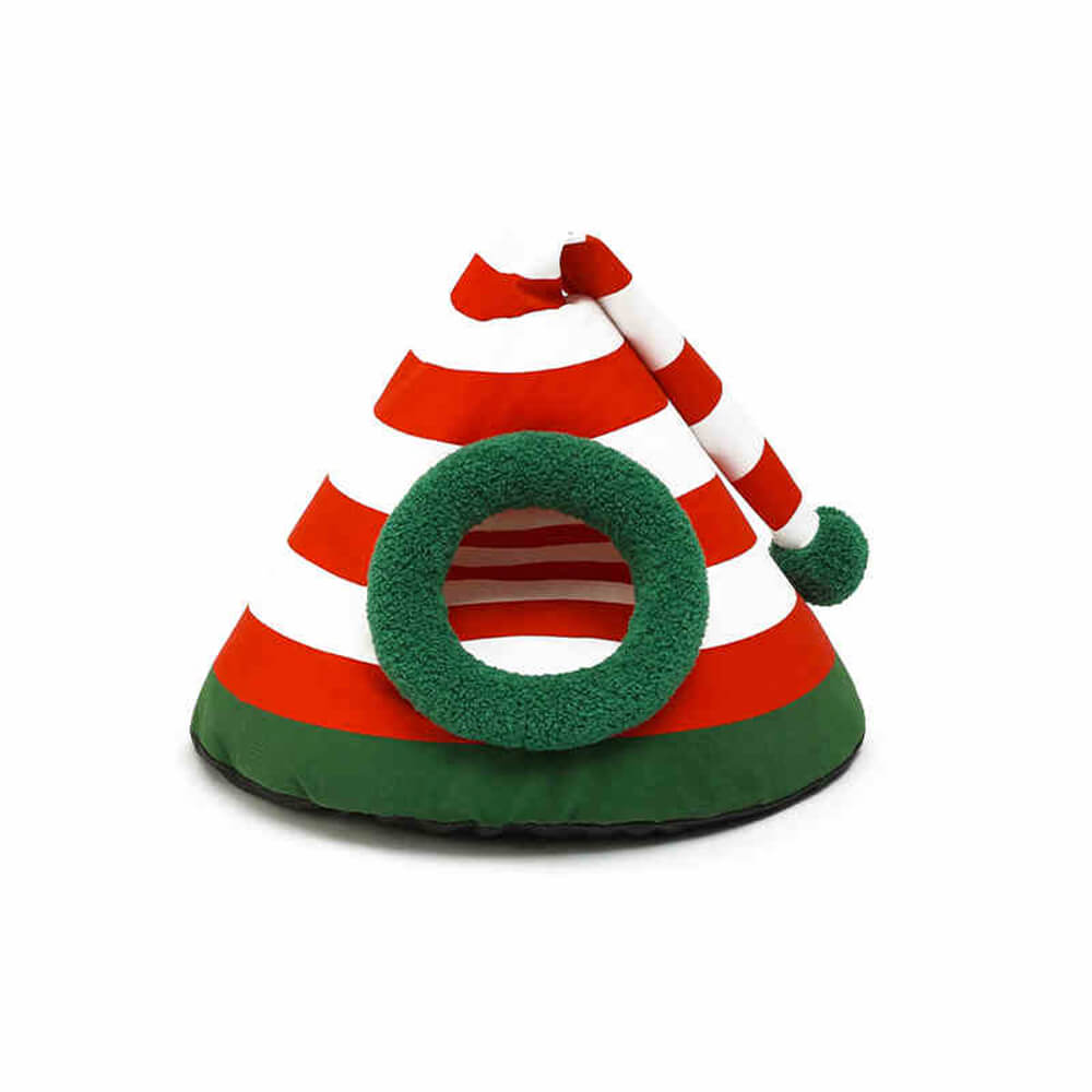 Cappello di Natale Classico Caldo Lavabile Letto per Gatti Semi-Chiuso
