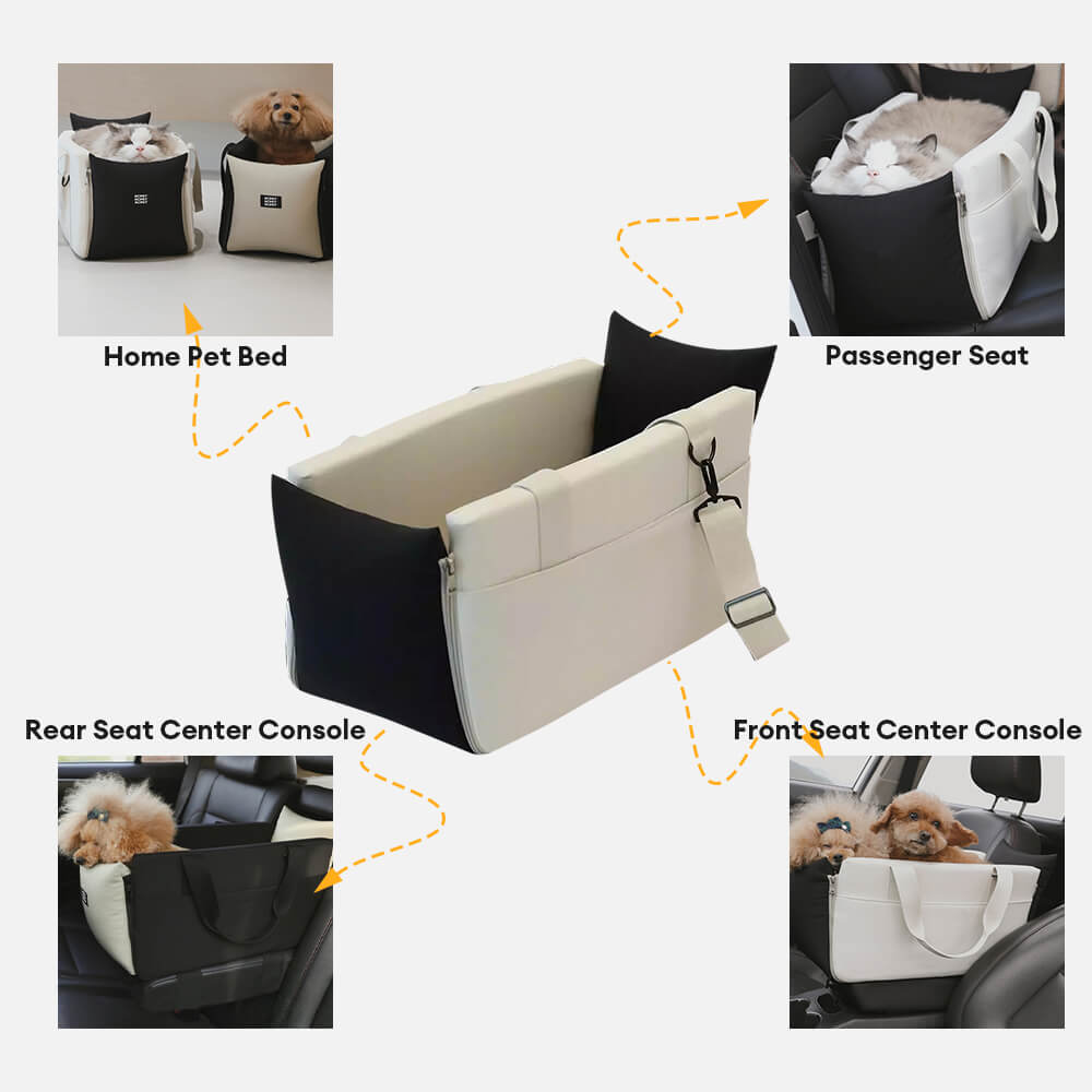 Trasportino per animali da compagnia da auto, portatile, morbido, impermeabile, a blocchi di colore.