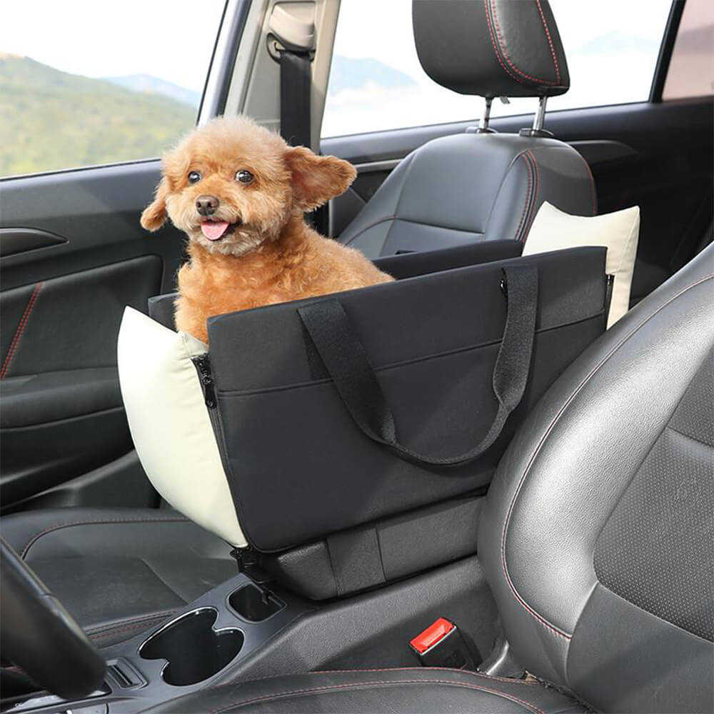Trasportino per animali da compagnia da auto, portatile, morbido, impermeabile, a blocchi di colore.