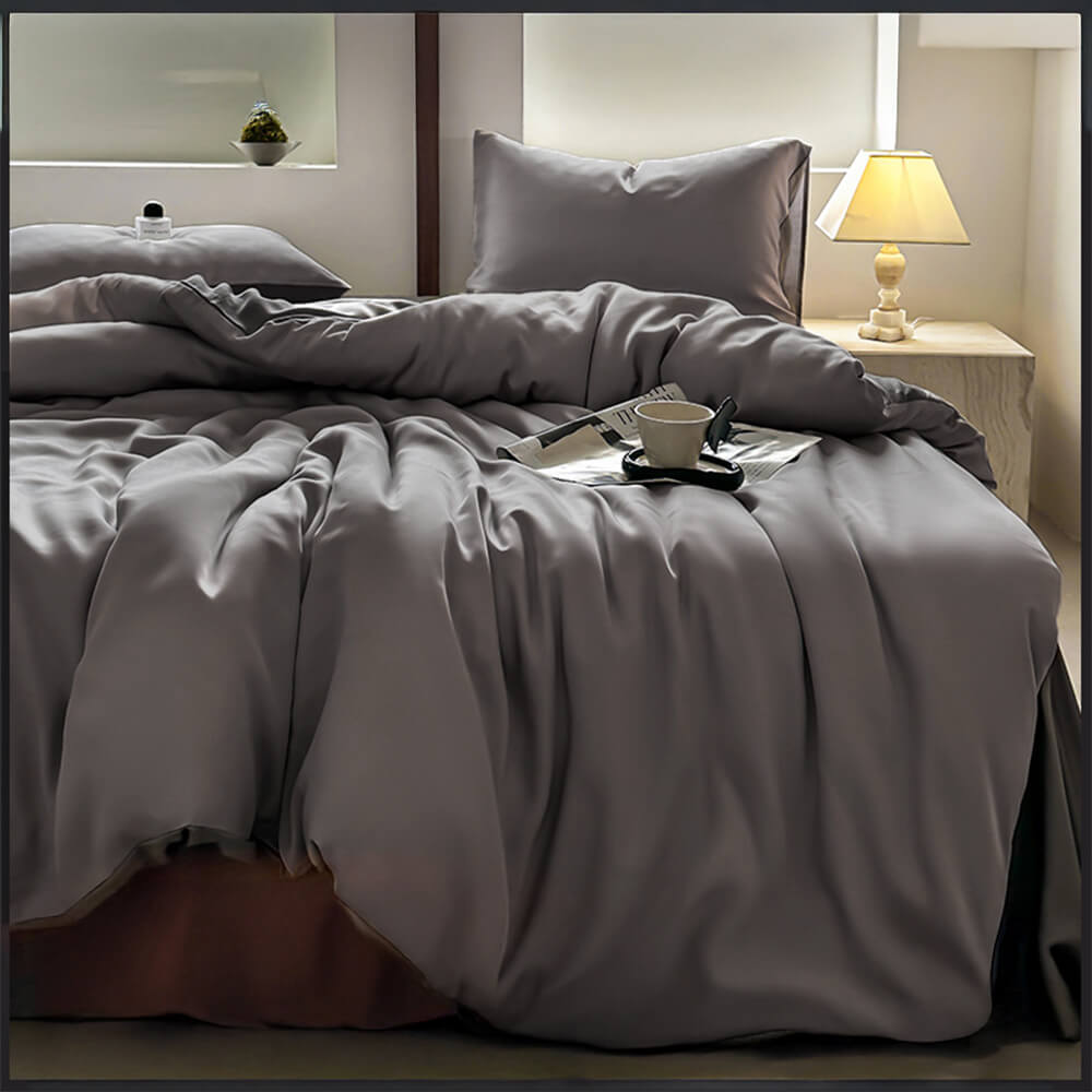 Set di lenzuola in raso di lusso confortevole 100% bambù con copripiumino