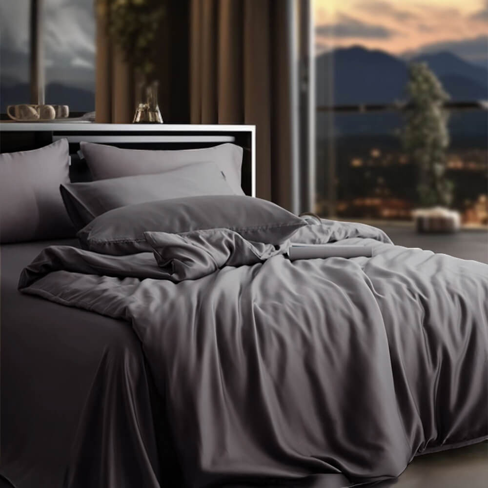 Set di lenzuola in raso di lusso confortevole 100% bambù con copripiumino