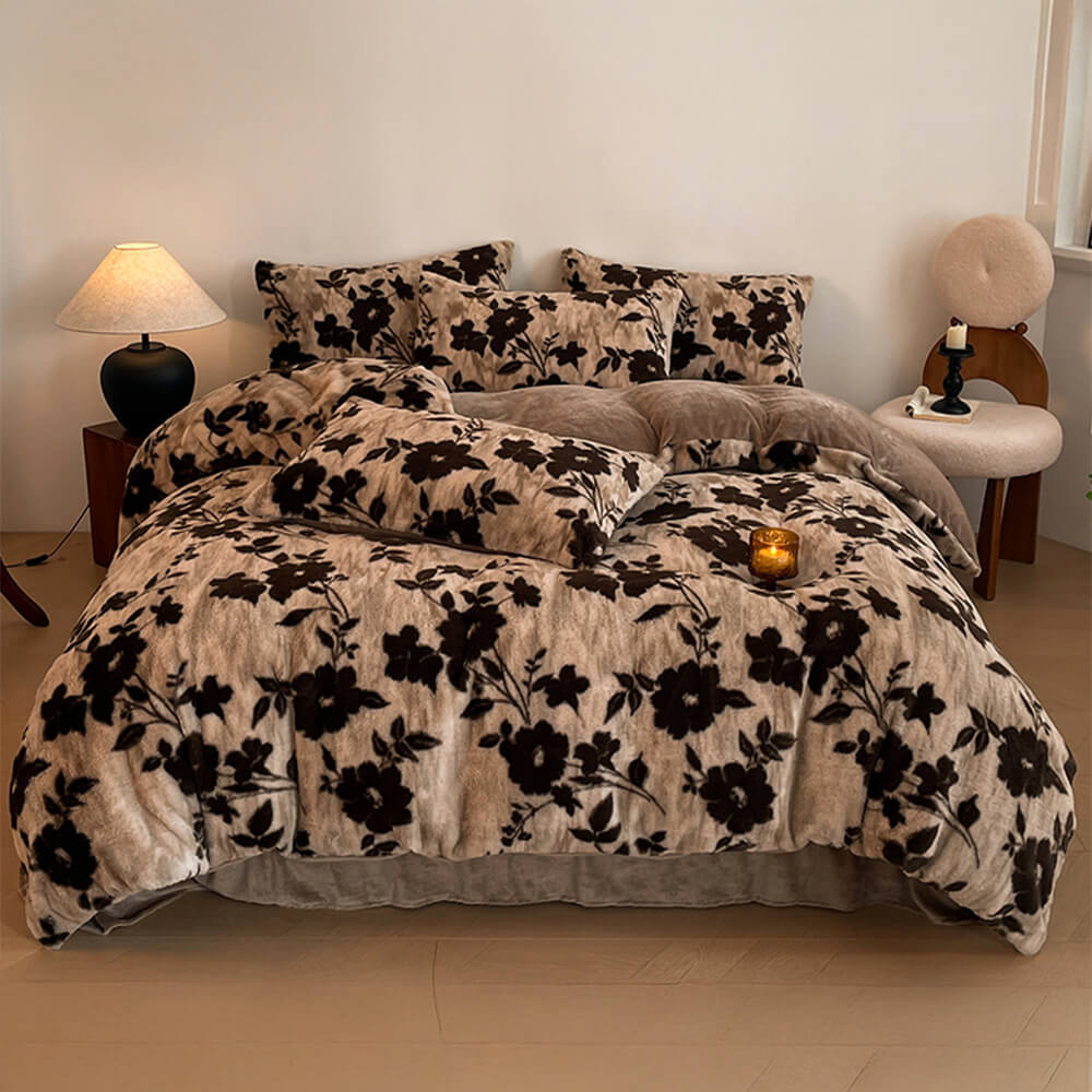 Set di lenzuola Deluxe in velluto floreale double face a doppio calore