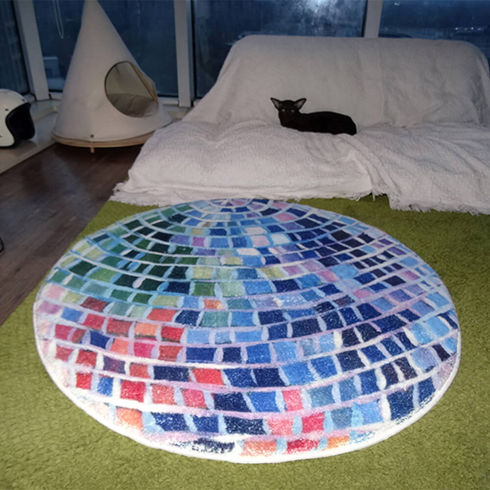 Tappeto rotondo in similcashmere con blocchi di colore a palla discoteca