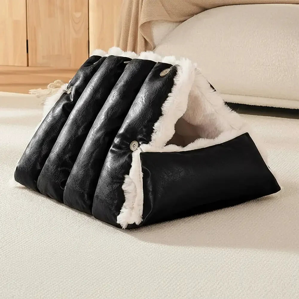 Letto per cani in pelle sintetica vintage multifunzionale, seggiolino auto per cani convertibile.
