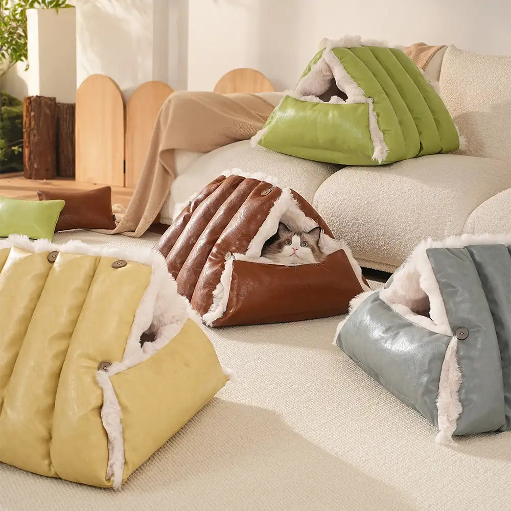 Letto per cani in pelle sintetica vintage multifunzionale, seggiolino auto per cani convertibile.